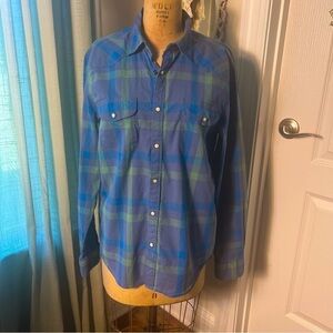 Lucky Brand Saturday Stretch, green, purple, blue large checked men’s shirt